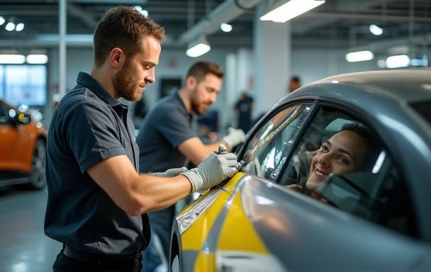 Équipe d’experts en detailing à l’œuvre dans l’atelier parisien